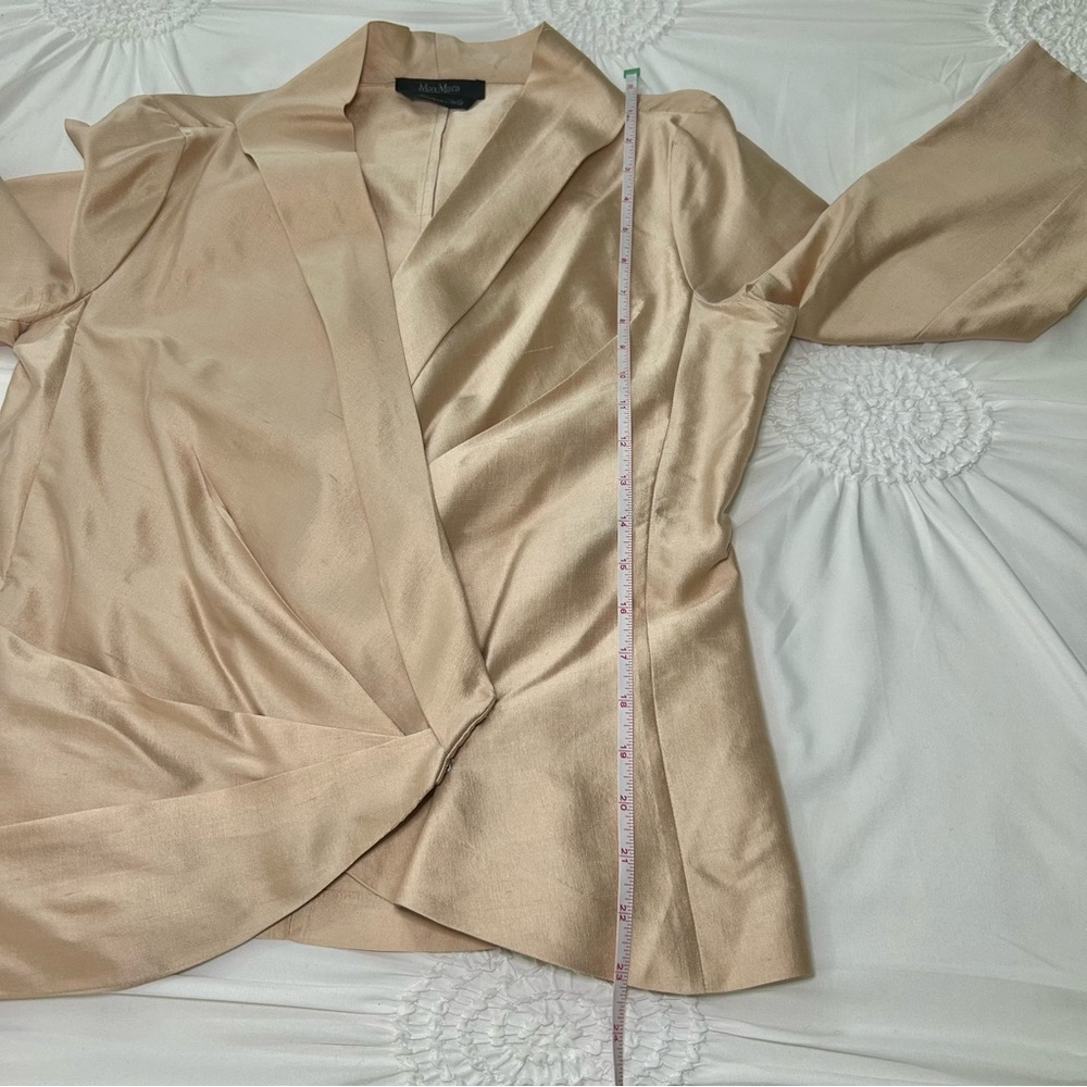 MaxMara 100% Silk Wrap Portrait Collar V-Neck Formal Party Top Size 8 - Picture 9 of 16
